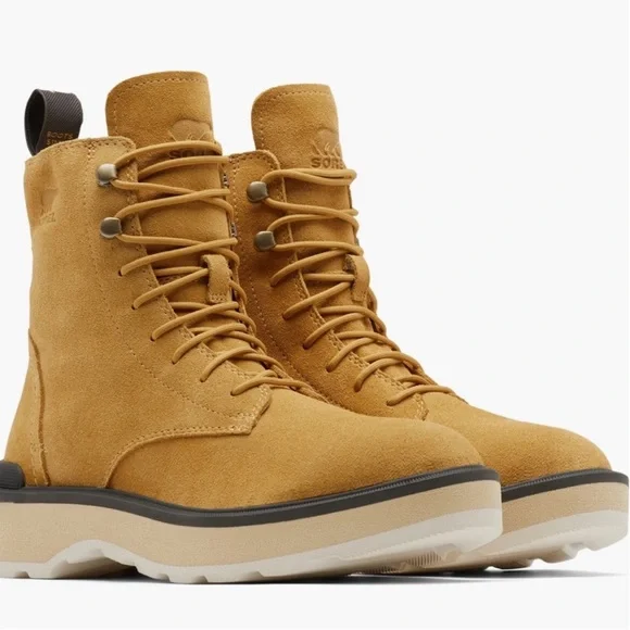 Sorel Hi-line platform Suede Boots in scorch tawny buff in yellow